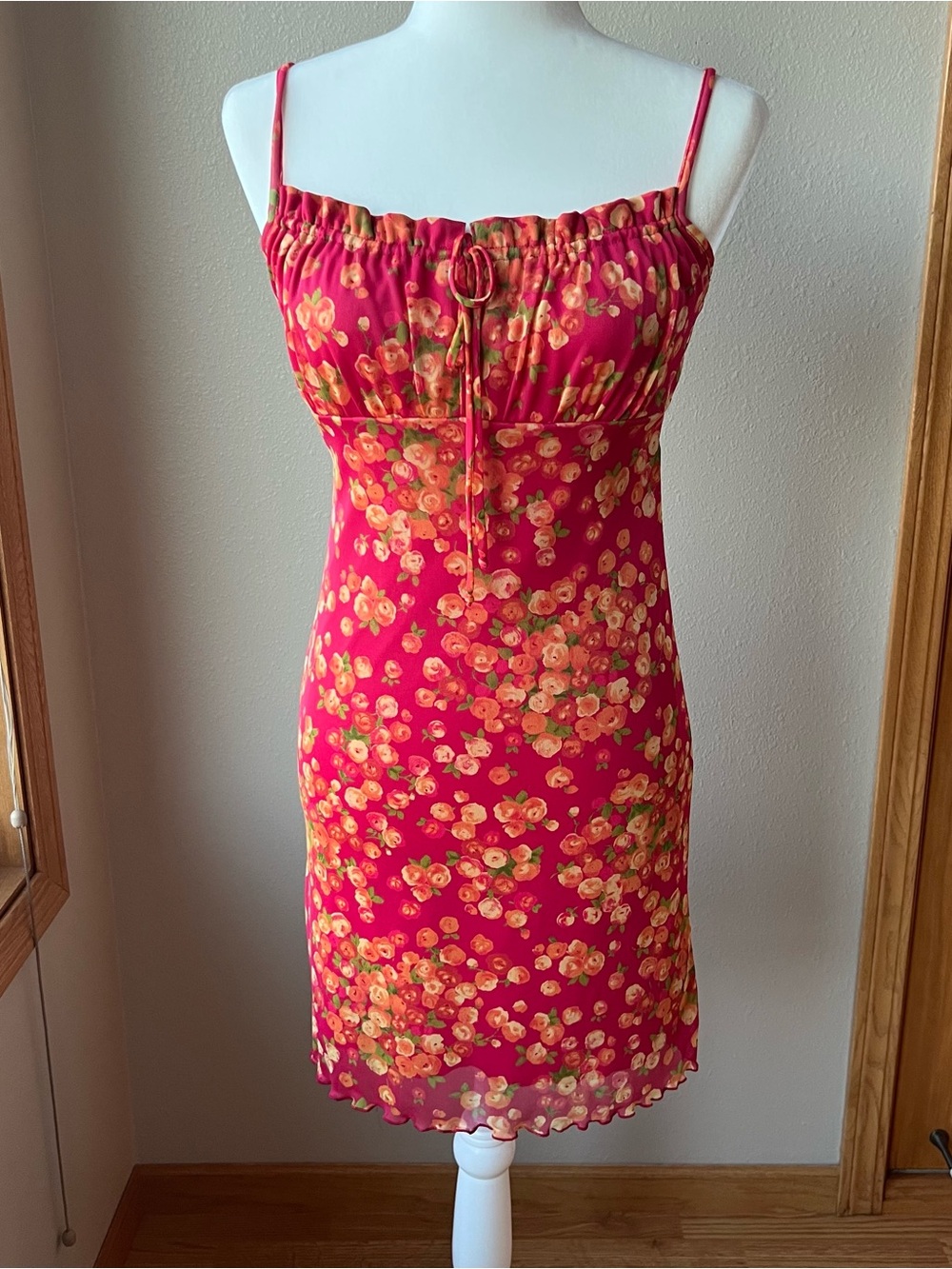 Vintage Xhilaration Y2K Dress Women’s S Dainty Orange Floral Pink Babydoll Mini